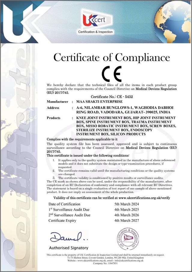 CE Certificate of Compliance issued to Maa Shakti Enterprise