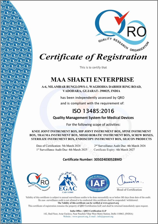 ISO 13485:2016 Certificate of Registration issued to Maa Shakti Enterprise
