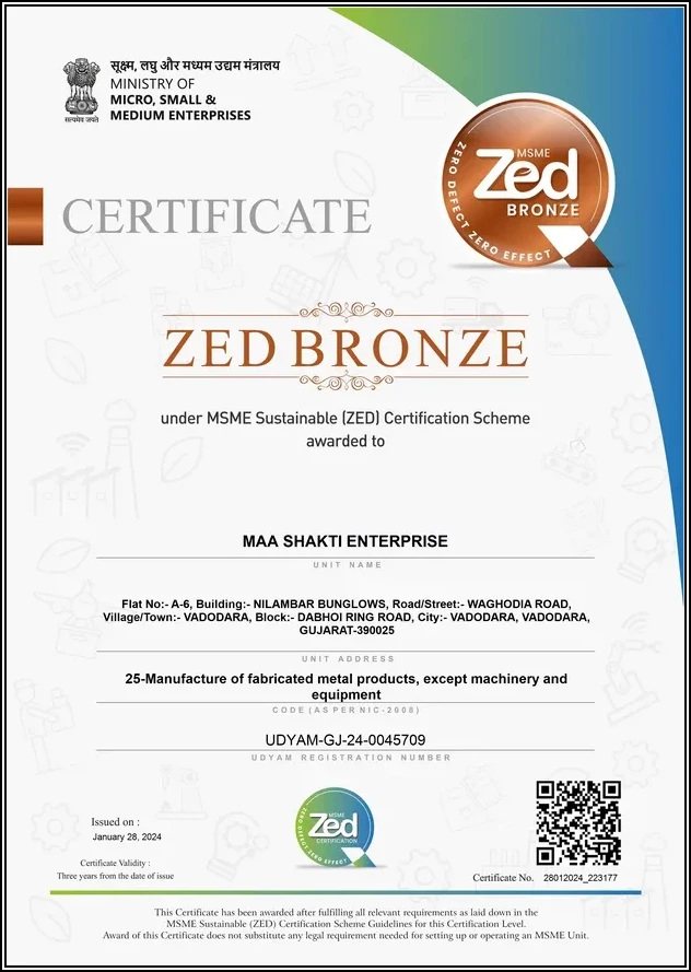 ZED Bronze Certificate issued to Maa Shakti Enterprise